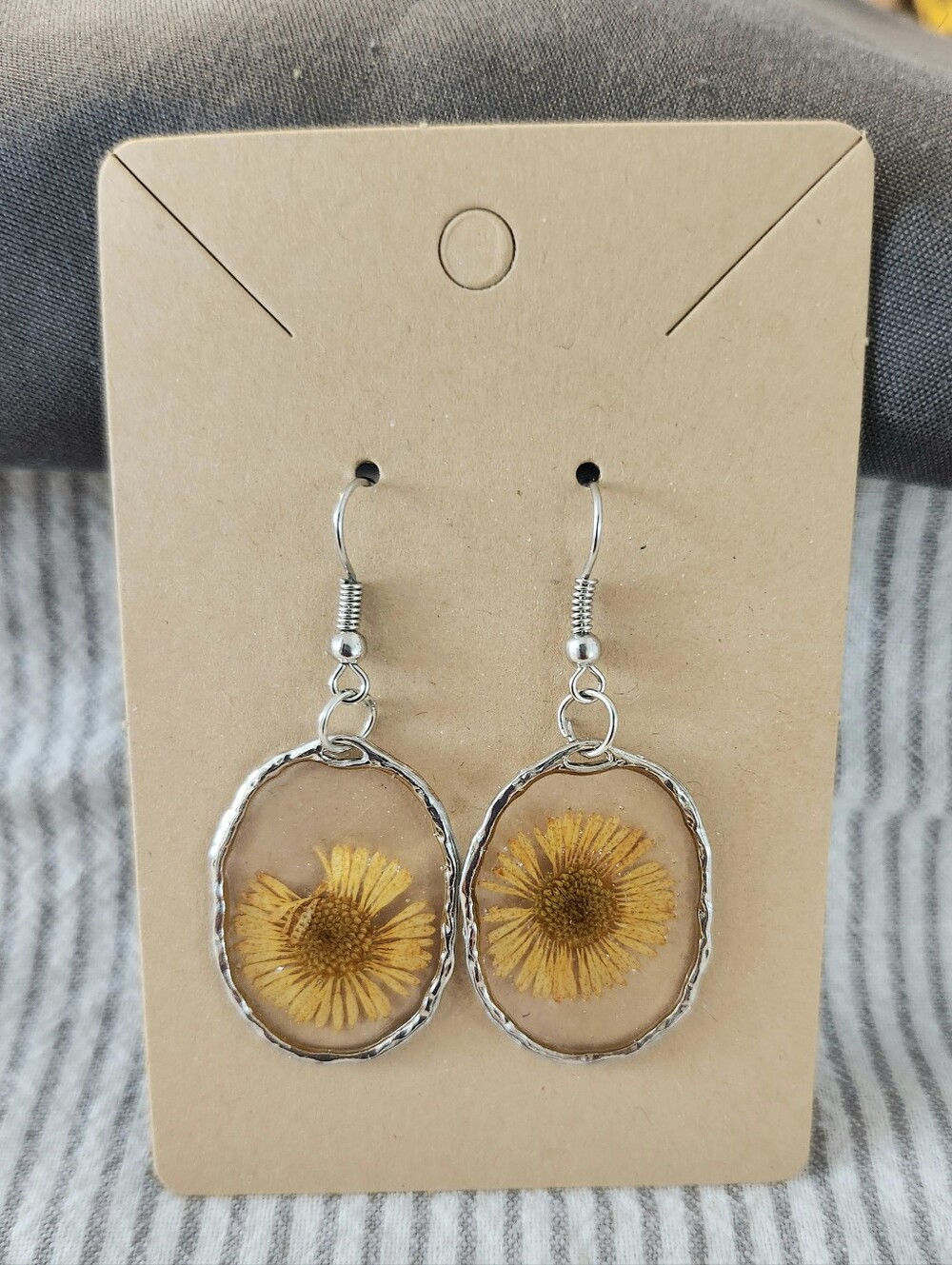 Handcrafted Yellow Daisy Pressed Flowers In Resin Drop Earrings